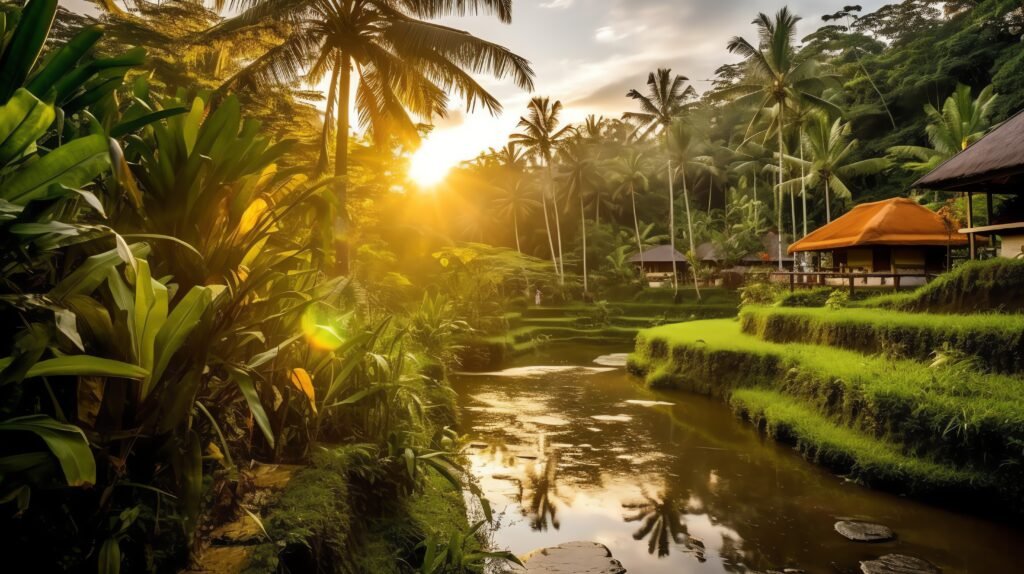 Ancient pura ulun danu bratan, besakih or famous hindu temple and tourist in bali island at sunrise