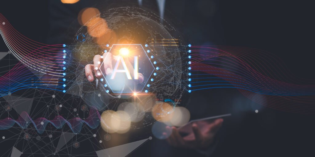 Team analyzing marketing data with AI-powered tools on computer screens